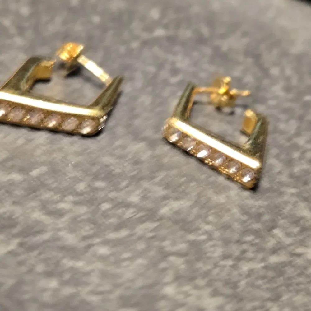 Diamond Shape Gold Stud Sterling Silver Earrings